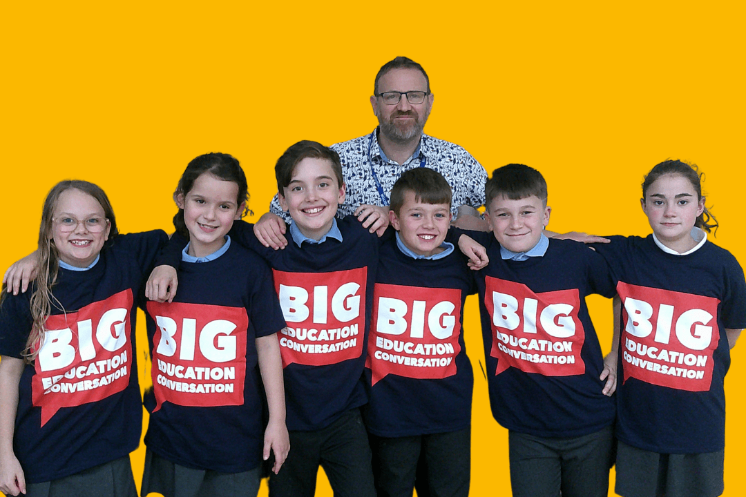 Ed with a group of school children at a Big Ed Conversation